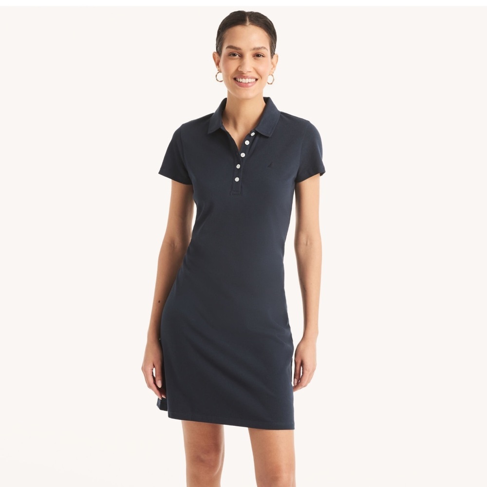 Nautica Navy Blue Short Sleeve Shirt Dress - Picture 2 of 5